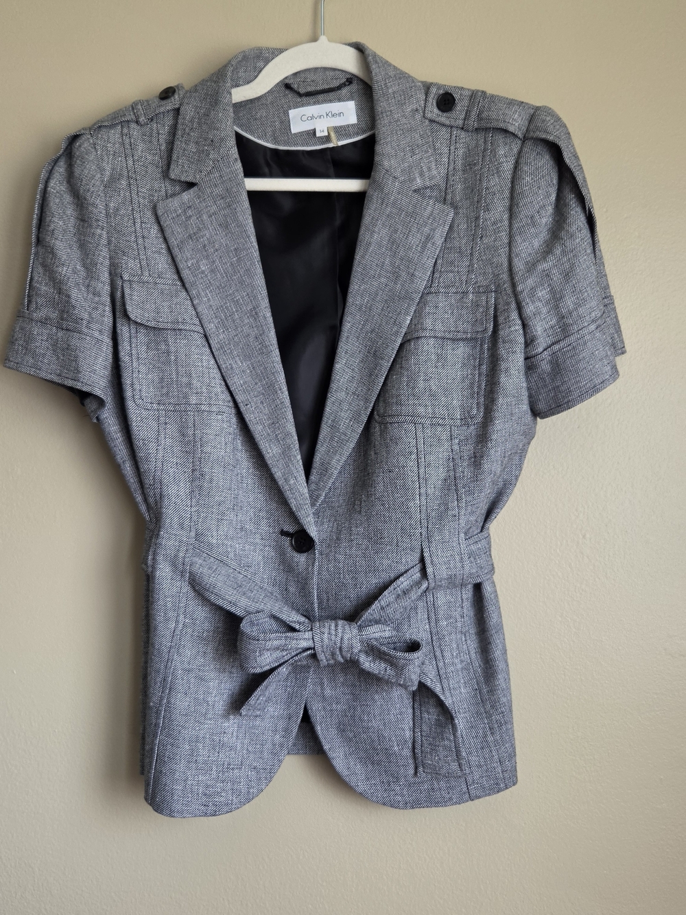 Calvin Klein Gray Short-Sleeve Belted Blazer